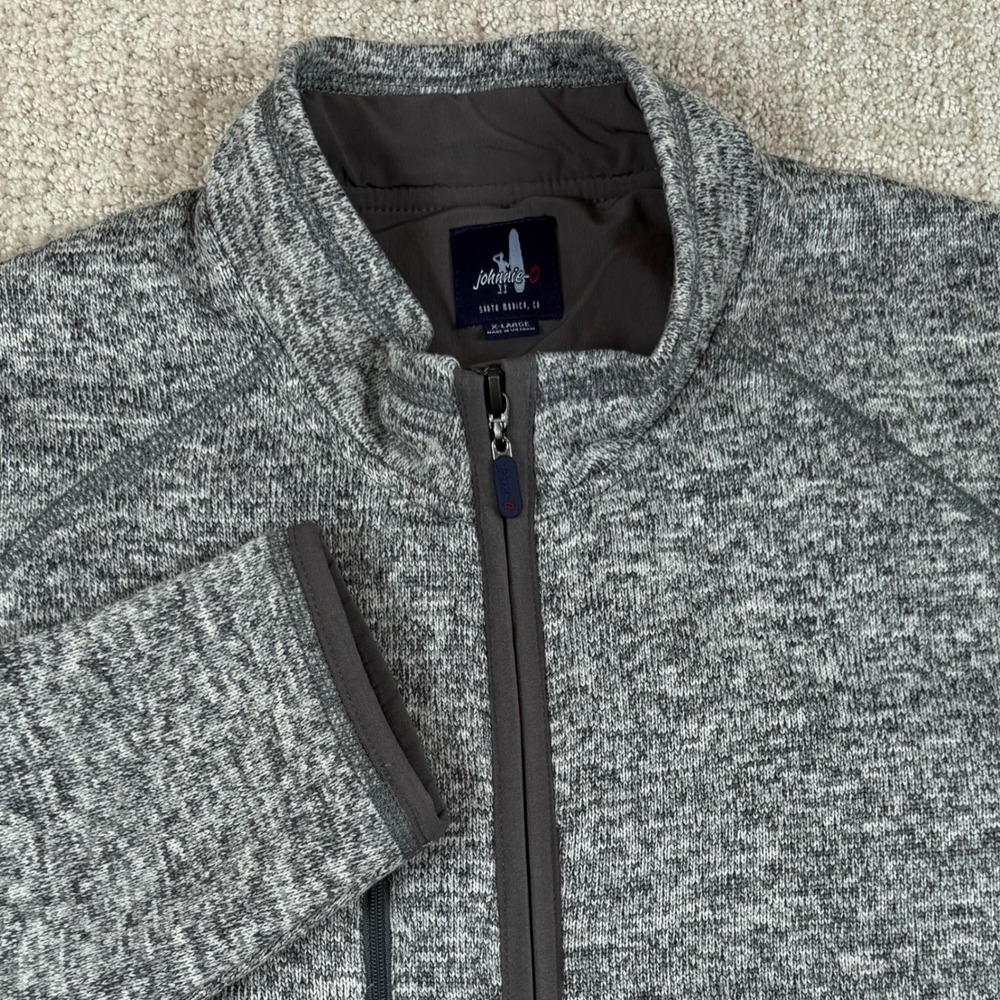 johnnie-O Mens XL Gray Heathered Full Zip Lined Knit Golf Jacket